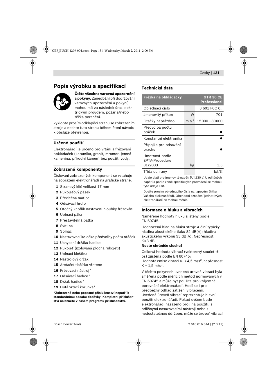 Popis výrobku a specifikací | Bosch GTR 30 CE Professional User Manual | Page 131 / 256