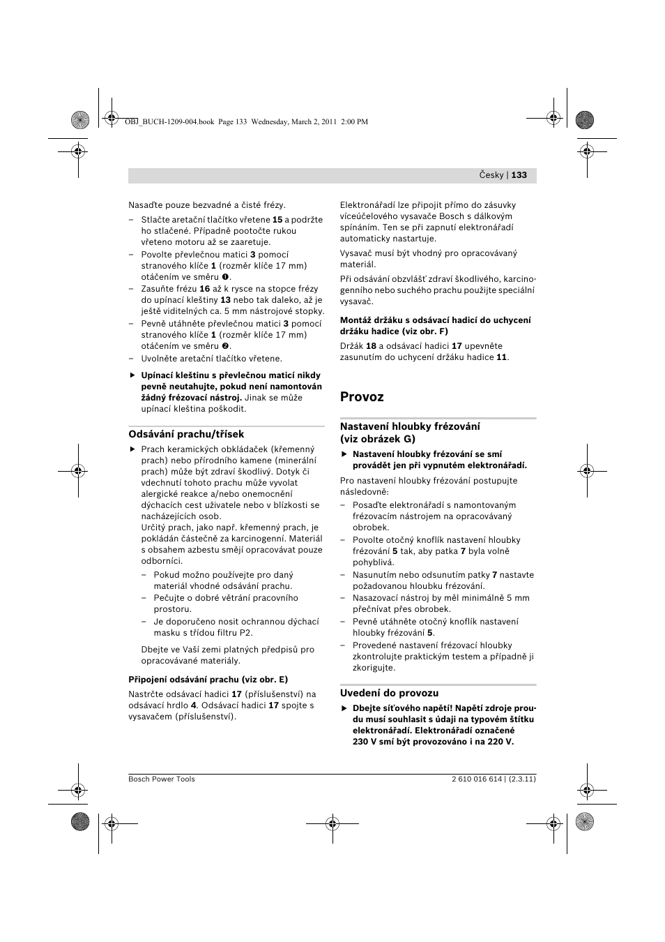 Provoz | Bosch GTR 30 CE Professional User Manual | Page 133 / 256