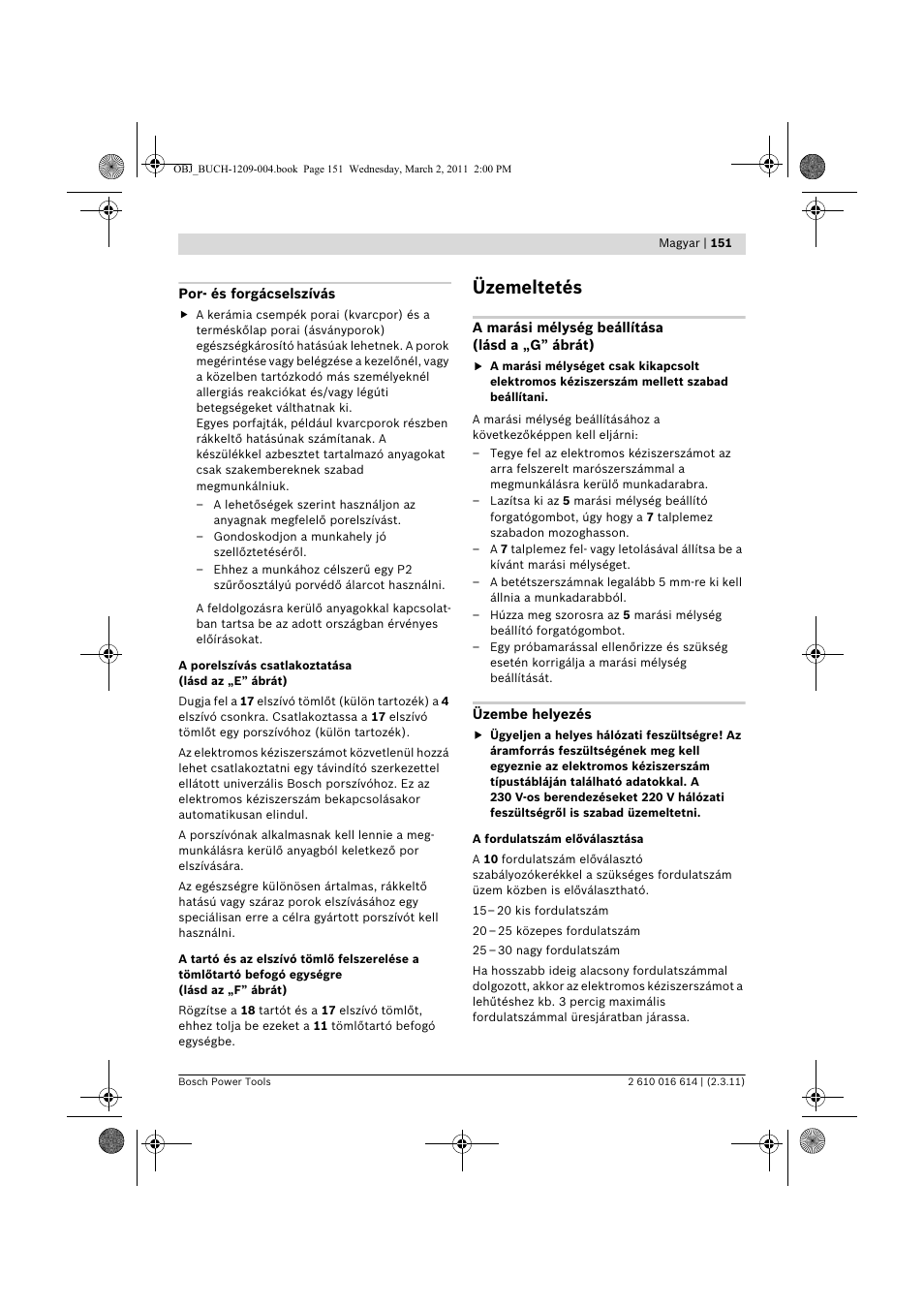 Üzemeltetés | Bosch GTR 30 CE Professional User Manual | Page 151 / 256