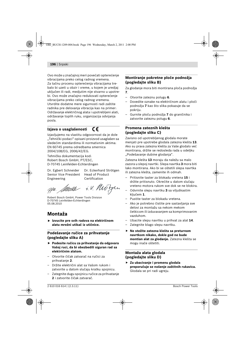 Montaža | Bosch GTR 30 CE Professional User Manual | Page 196 / 256