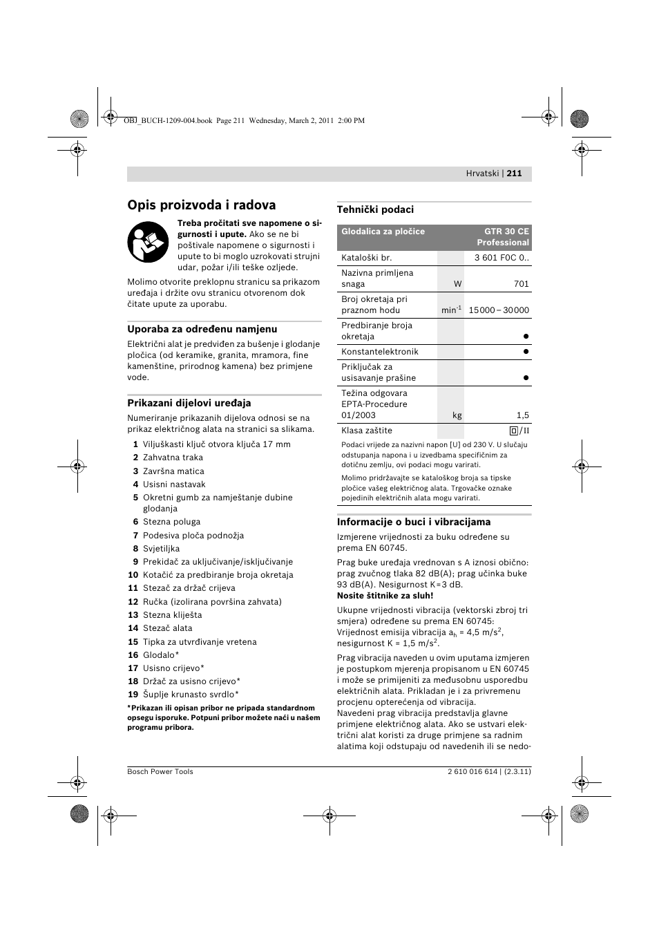 Opis proizvoda i radova | Bosch GTR 30 CE Professional User Manual | Page 211 / 256
