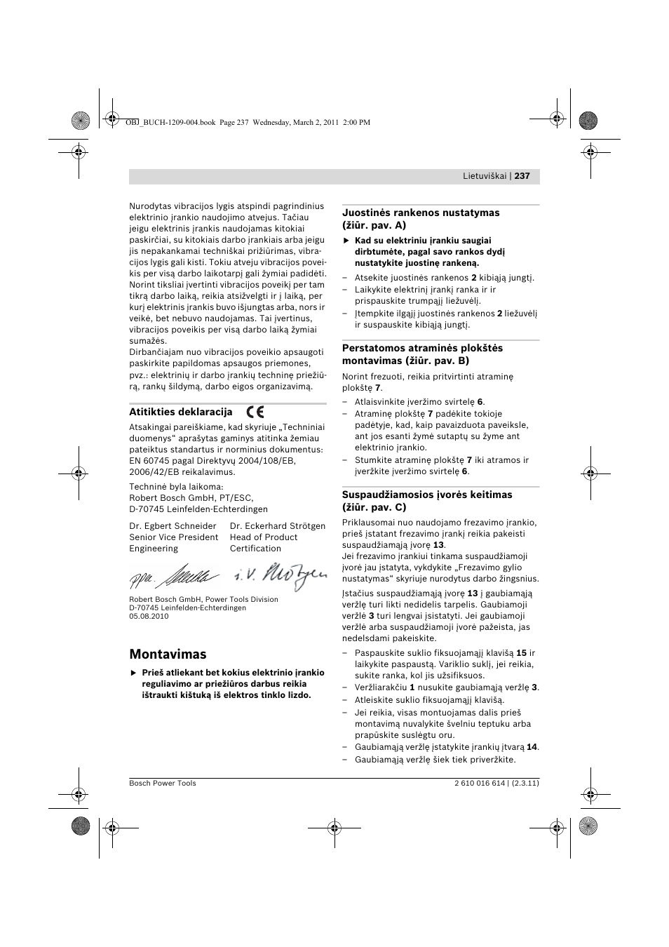 Montavimas | Bosch GTR 30 CE Professional User Manual | Page 237 / 256
