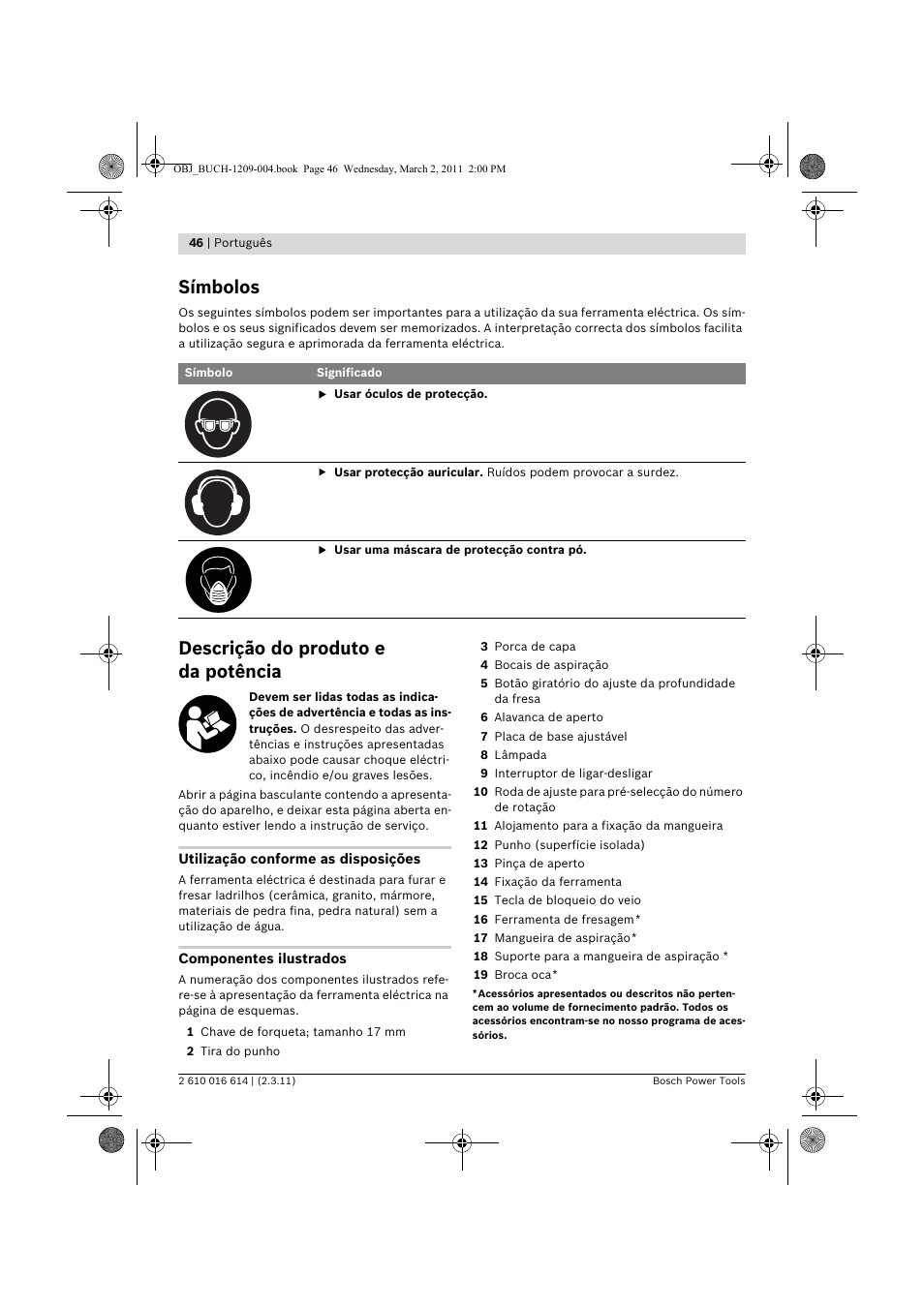 Símbolos, Descrição do produto e da potência | Bosch GTR 30 CE Professional User Manual | Page 46 / 256