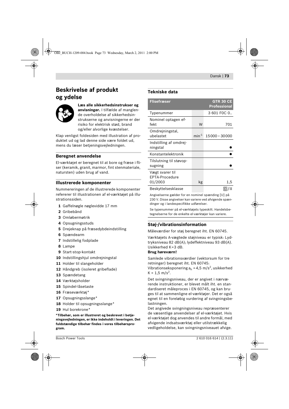 Beskrivelse af produkt og ydelse | Bosch GTR 30 CE Professional User Manual | Page 73 / 256