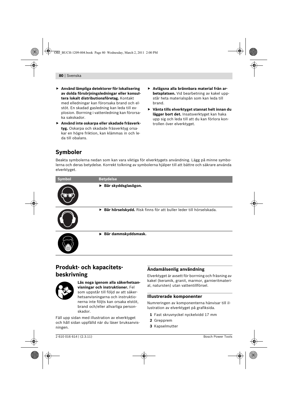 Symboler, Produkt- och kapacitets- beskrivning | Bosch GTR 30 CE Professional User Manual | Page 80 / 256