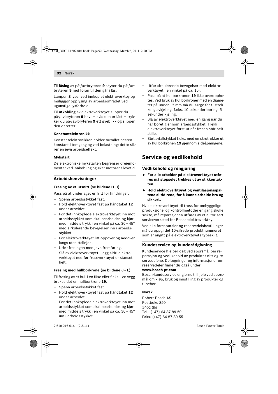Service og vedlikehold | Bosch GTR 30 CE Professional User Manual | Page 92 / 256