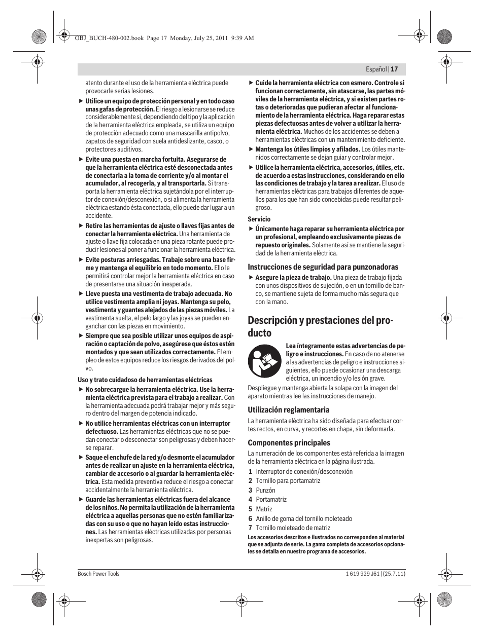 Descripción y prestaciones del pro- ducto | Bosch GNA 16 (SDS) Professional User Manual | Page 17 / 112