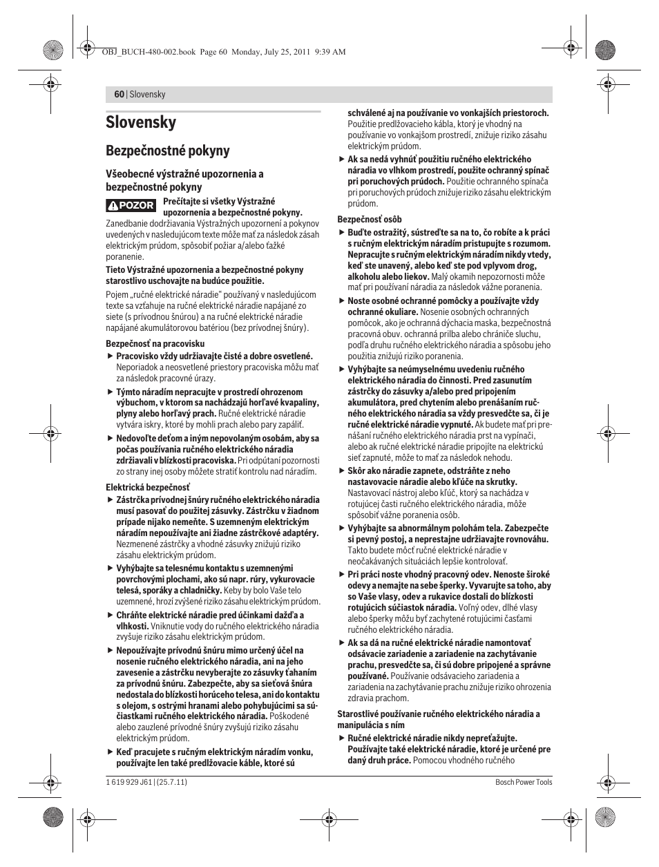 Slovensky, Bezpečnostné pokyny | Bosch GNA 16 (SDS) Professional User Manual | Page 60 / 112