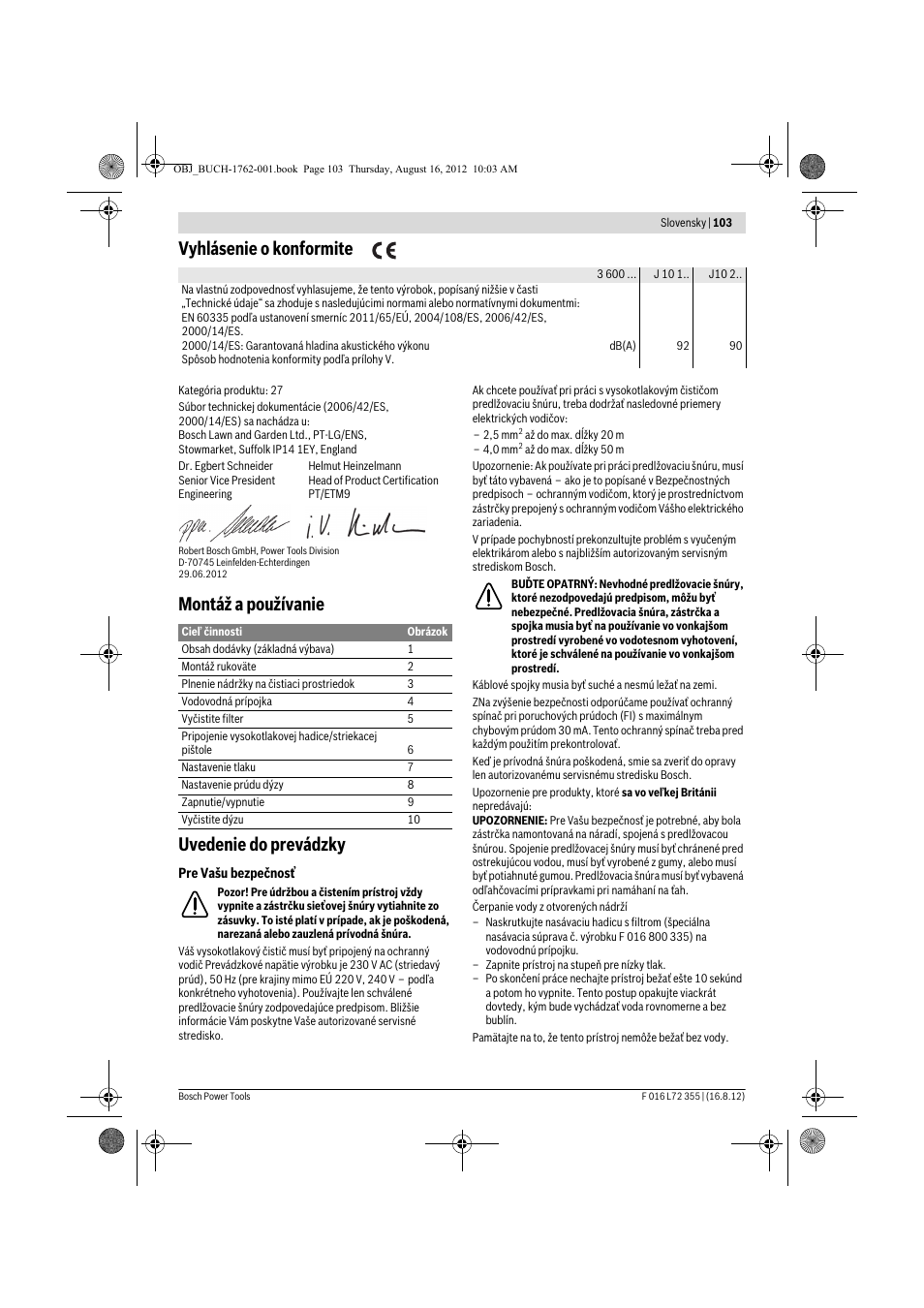 Vyhlásenie o konformite, Montáž a používanie uvedenie do prevádzky | Bosch GHP 5-14 User Manual | Page 103 / 198