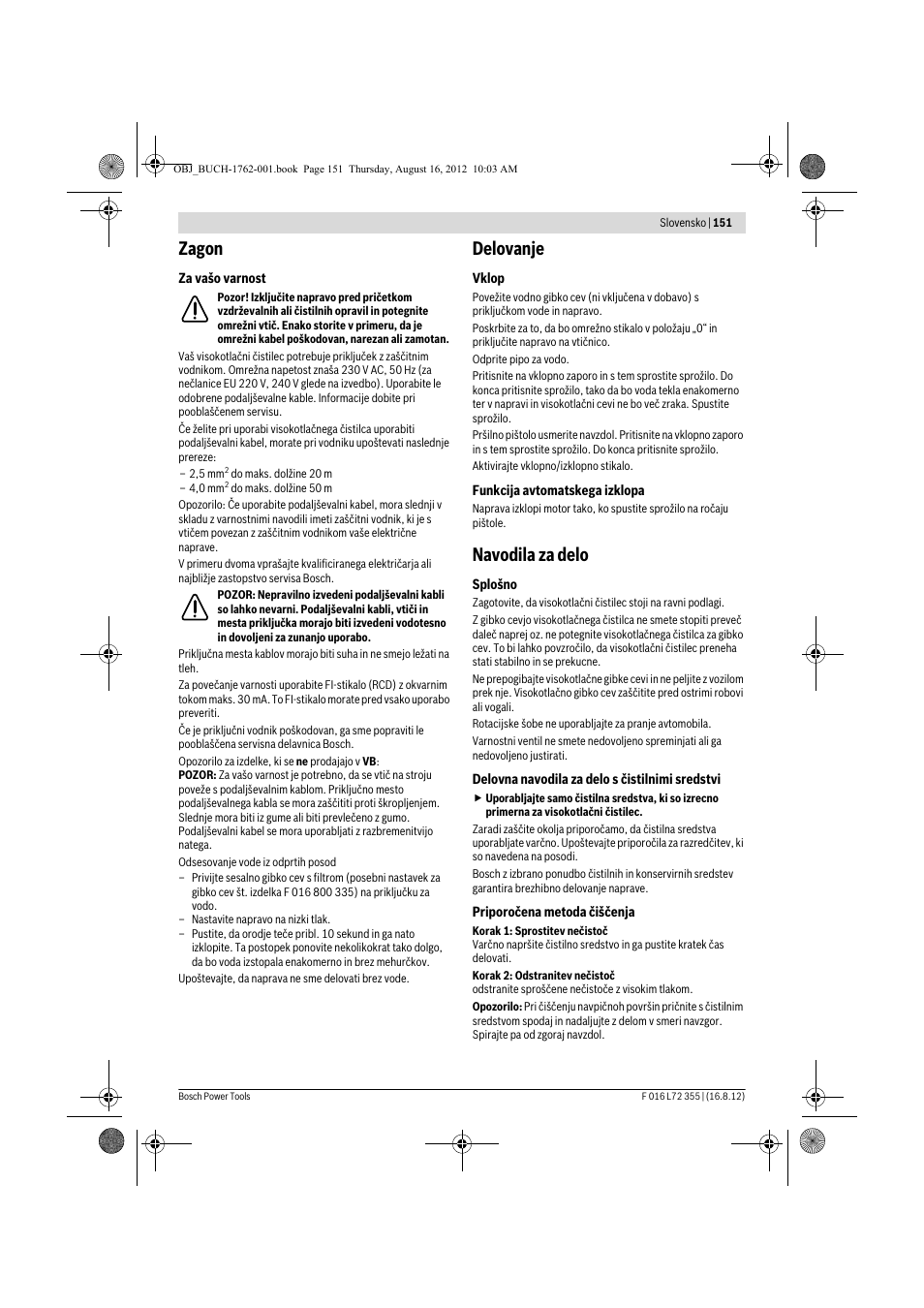 Zagon, Delovanje, Navodila za delo | Bosch GHP 5-14 User Manual | Page 151 / 198