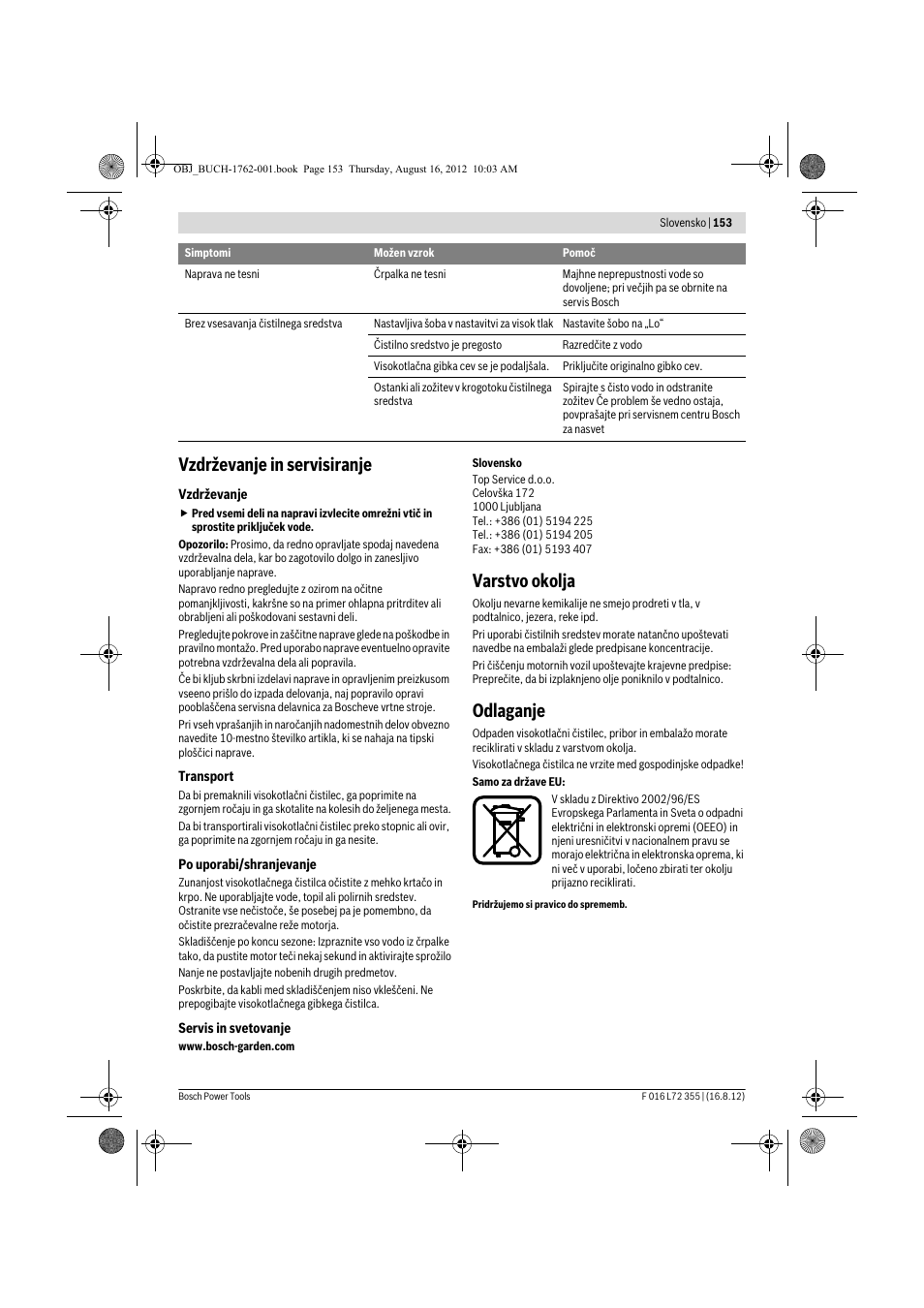Vzdrževanje in servisiranje, Varstvo okolja, Odlaganje | Bosch GHP 5-14 User Manual | Page 153 / 198