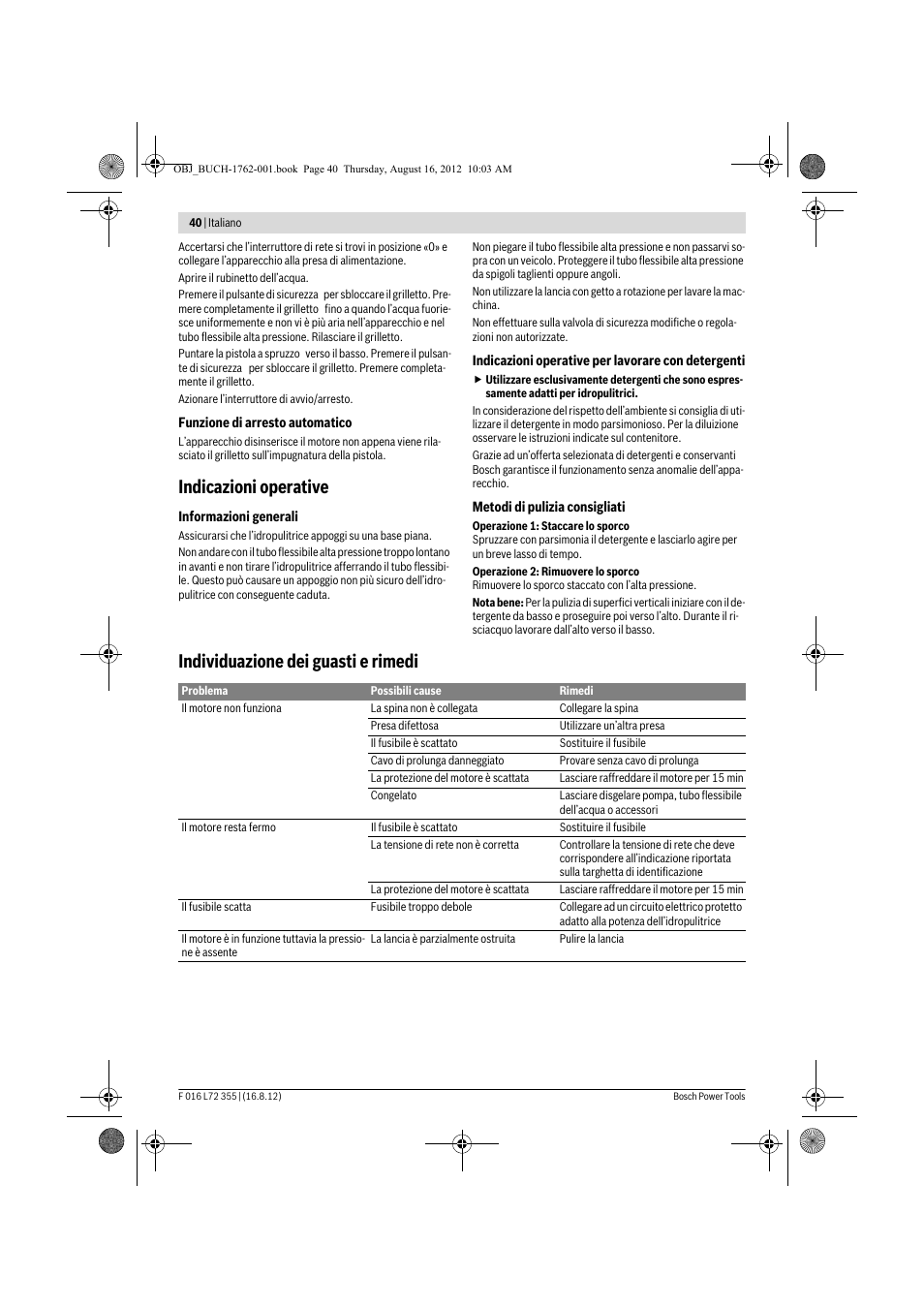 Indicazioni operative, Individuazione dei guasti e rimedi | Bosch GHP 5-14 User Manual | Page 40 / 198