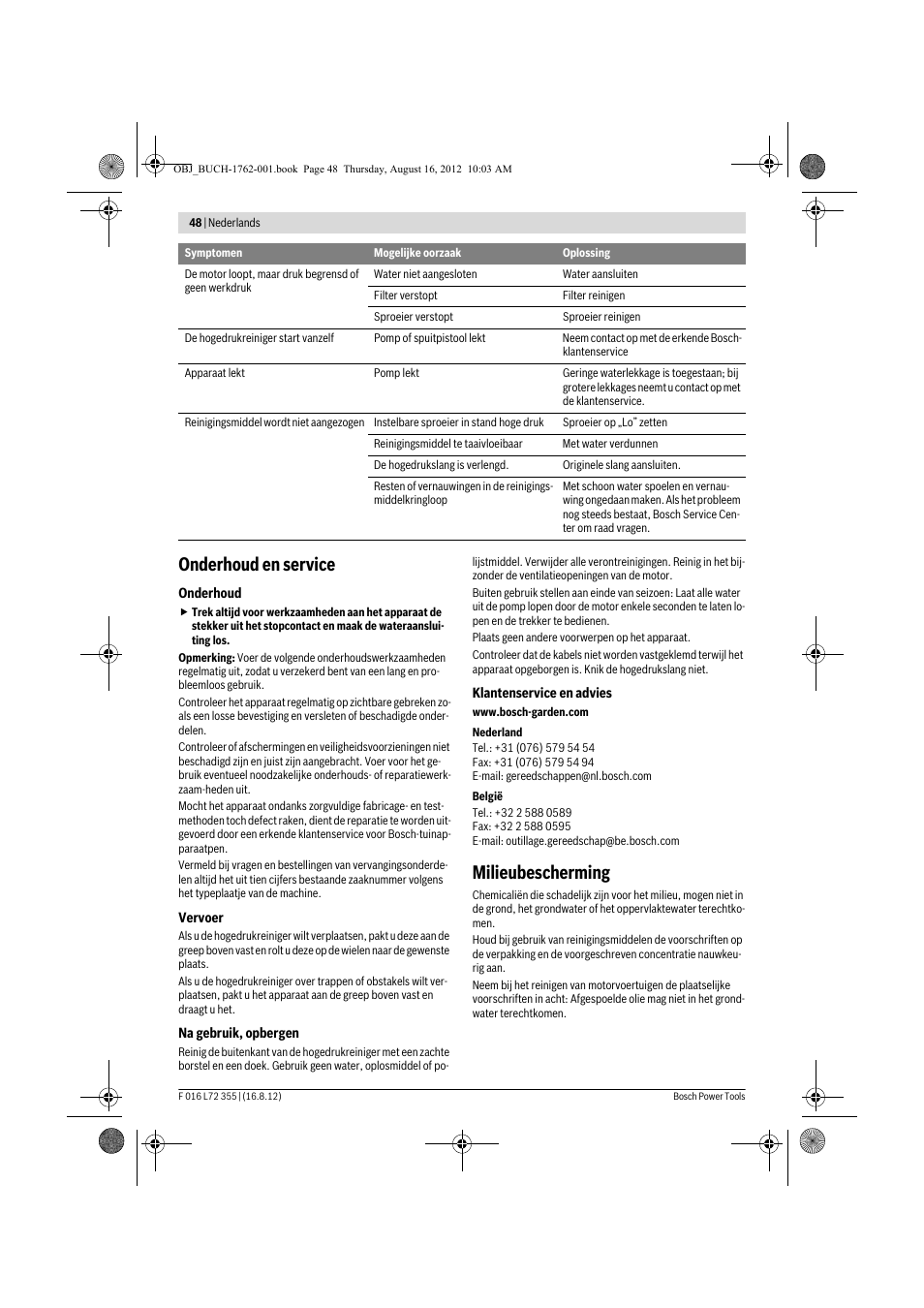 Onderhoud en service, Milieubescherming | Bosch GHP 5-14 User Manual | Page 48 / 198