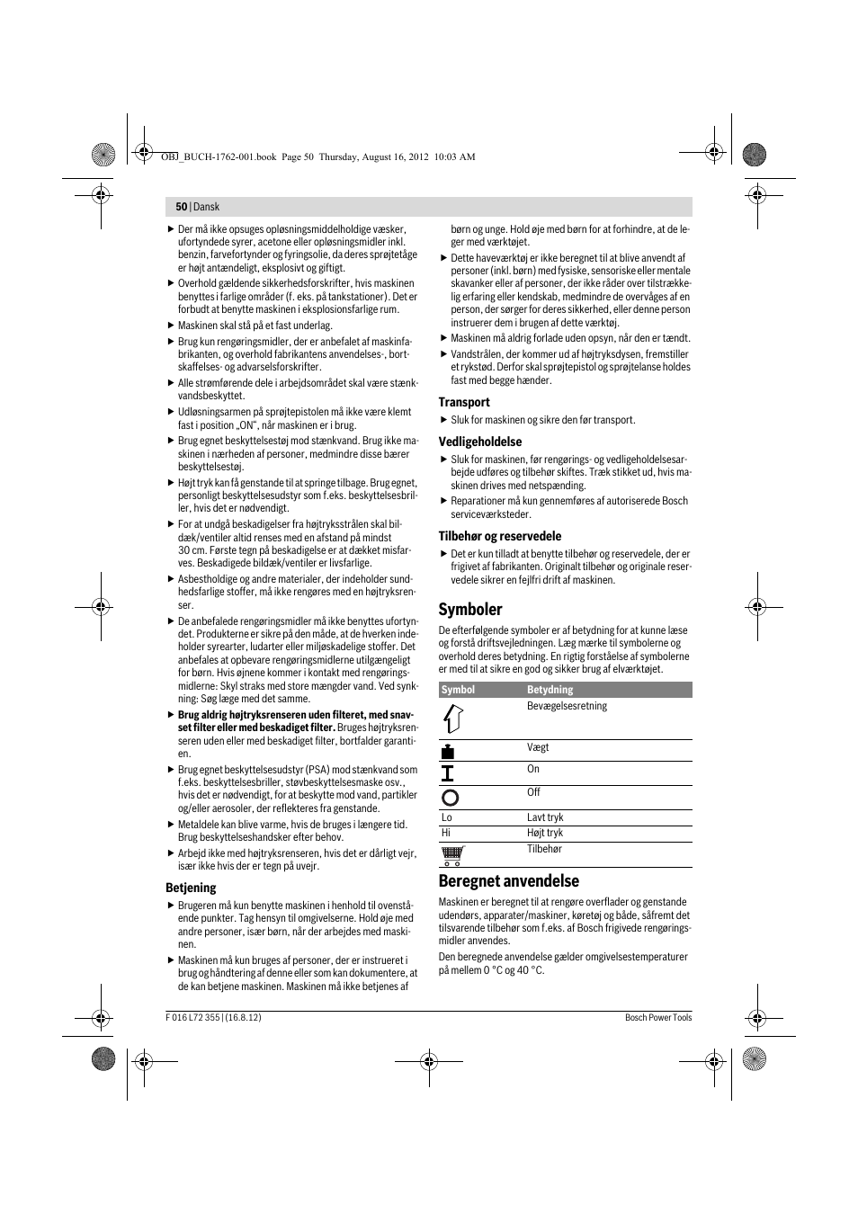 Symboler, Beregnet anvendelse | Bosch GHP 5-14 User Manual | Page 50 / 198