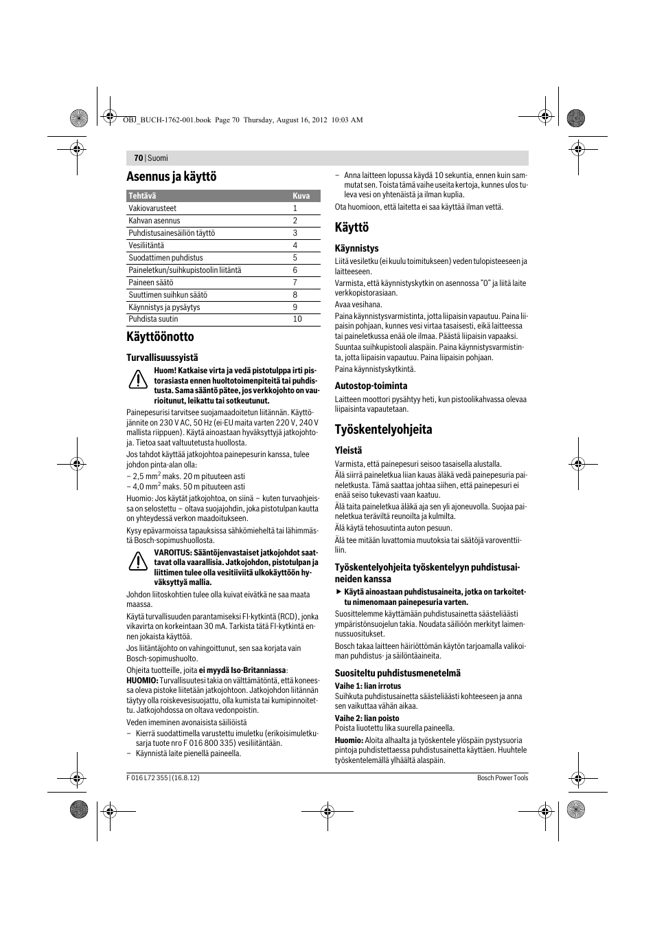 Asennus ja käyttö käyttöönotto, Käyttö, Työskentelyohjeita | Bosch GHP 5-14 User Manual | Page 70 / 198