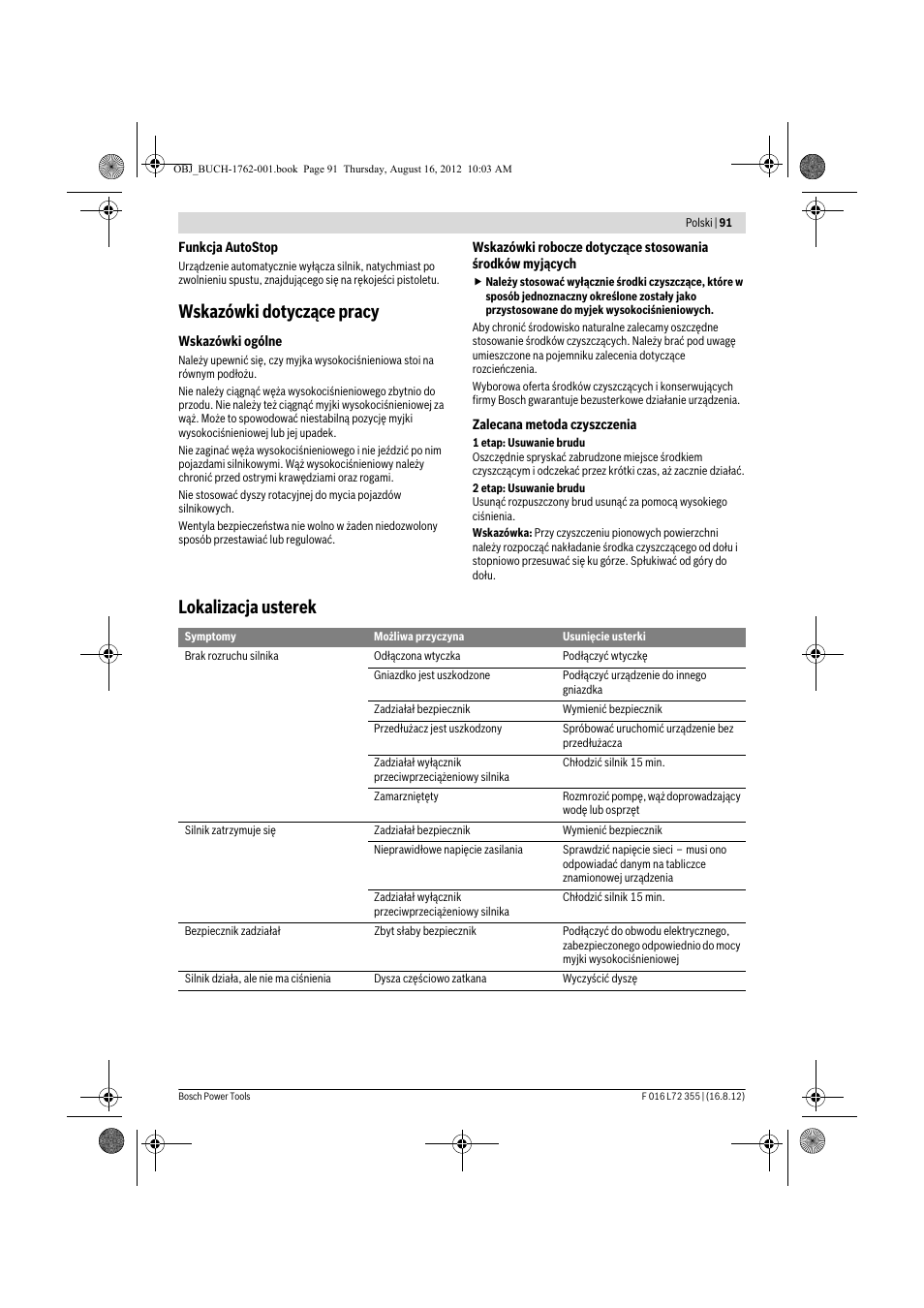 Wskazówki dotyczące pracy, Lokalizacja usterek | Bosch GHP 5-14 User Manual | Page 91 / 198