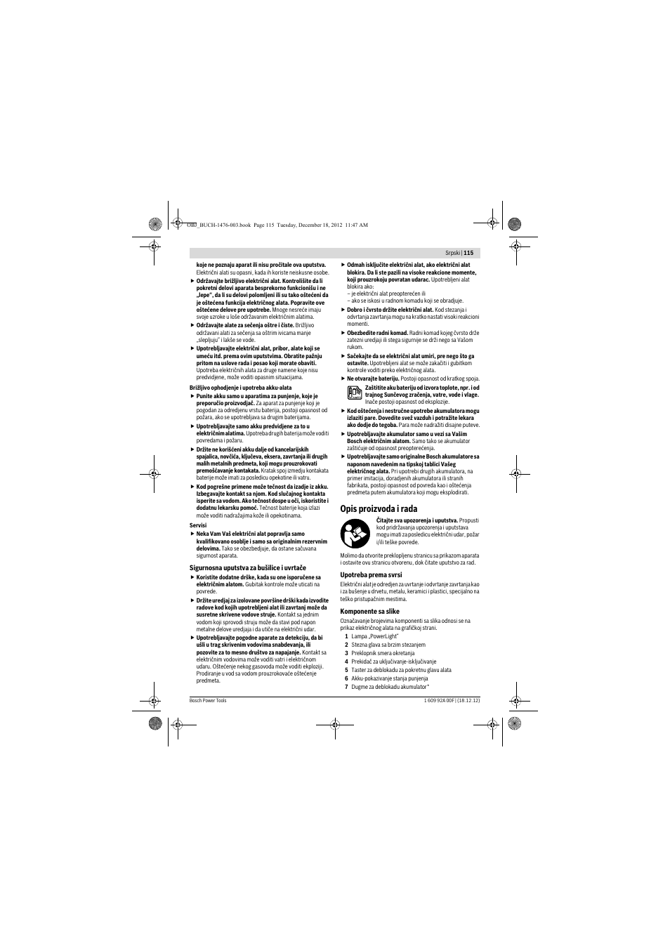 Opis proizvoda i rada | Bosch GWB 10,8-LI Professional User Manual | Page 115 / 153