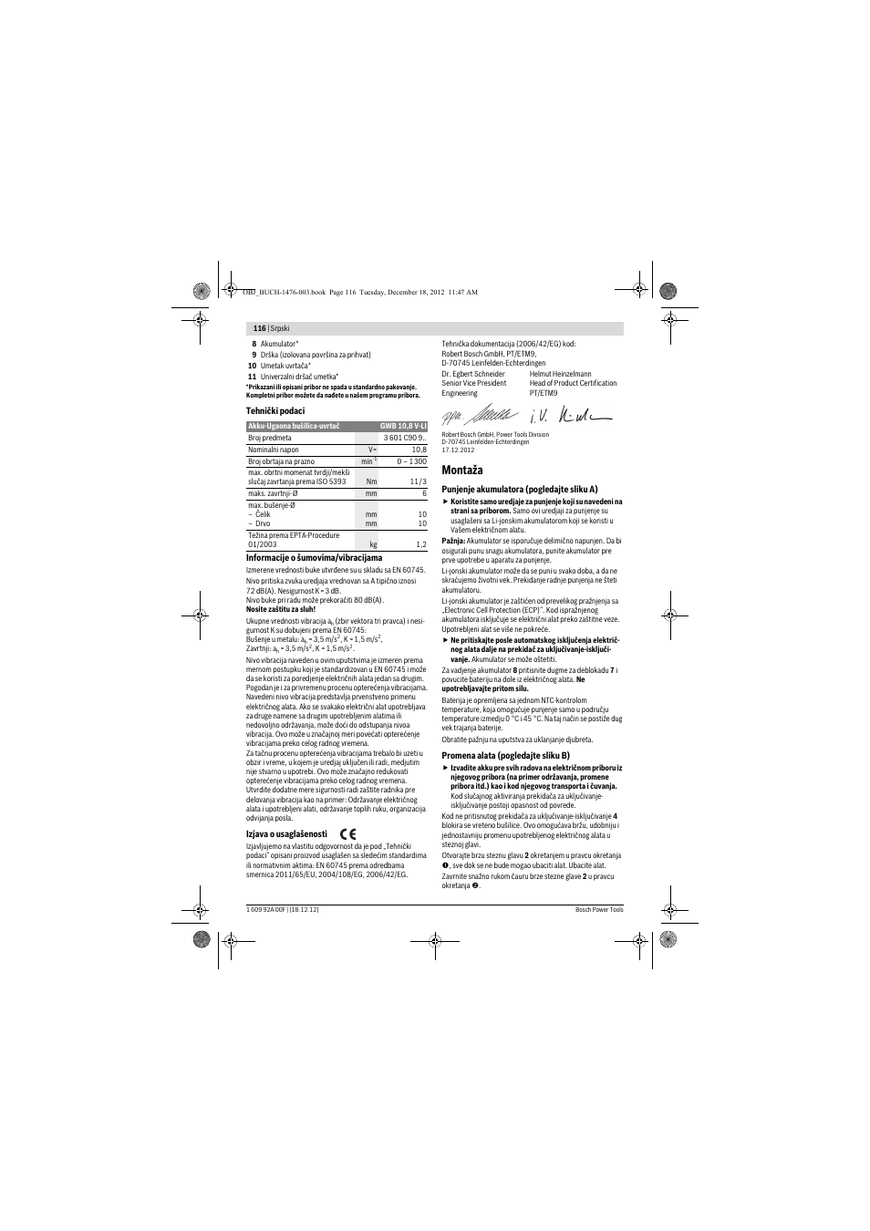 Montaža | Bosch GWB 10,8-LI Professional User Manual | Page 116 / 153