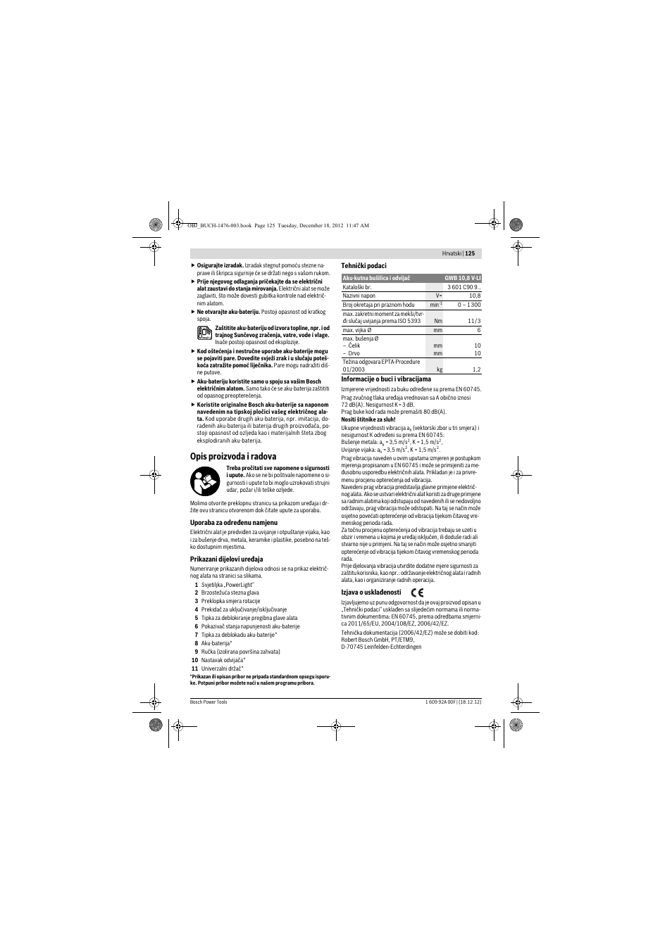 Opis proizvoda i radova | Bosch GWB 10,8-LI Professional User Manual | Page 125 / 153