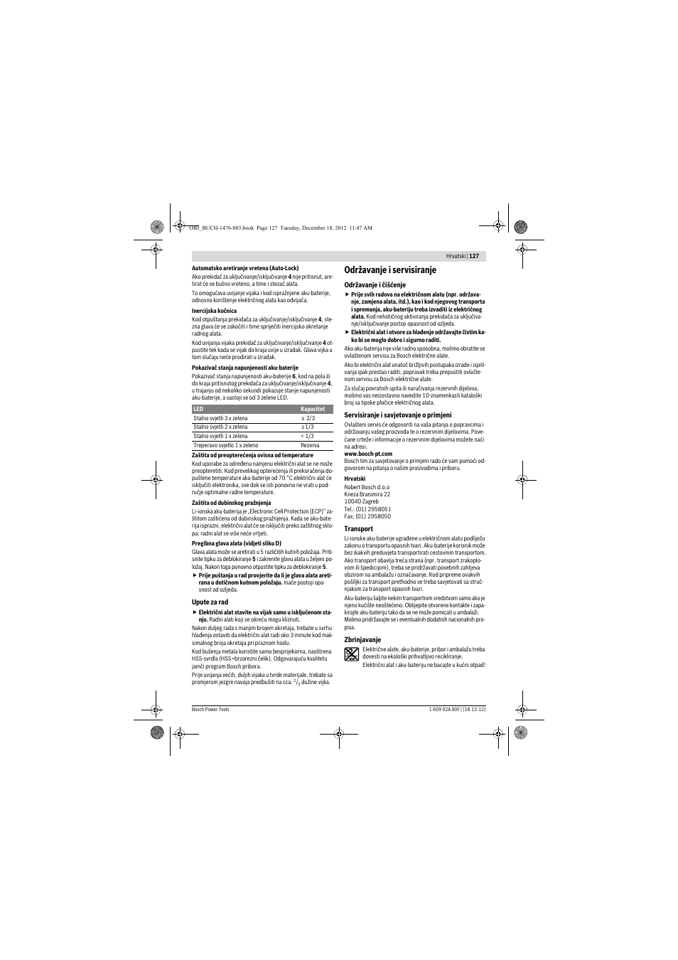 Održavanje i servisiranje | Bosch GWB 10,8-LI Professional User Manual | Page 127 / 153