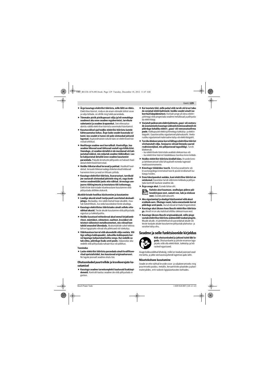 Seadme ja selle funktsioonide kirjeldus | Bosch GWB 10,8-LI Professional User Manual | Page 129 / 153