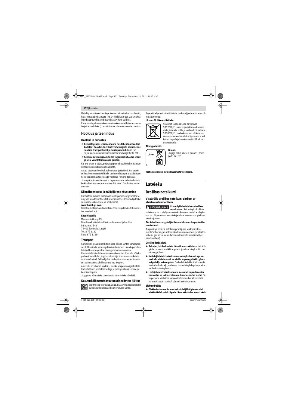 Latviešu, Hooldus ja teenindus | Bosch GWB 10,8-LI Professional User Manual | Page 132 / 153