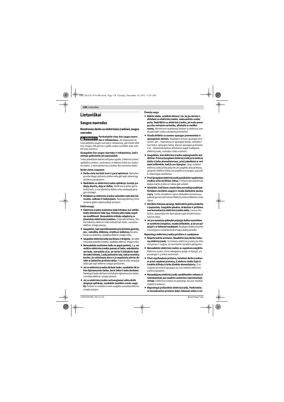 Lietuviškai, Saugos nuorodos | Bosch GWB 10,8-LI Professional User Manual | Page 138 / 153