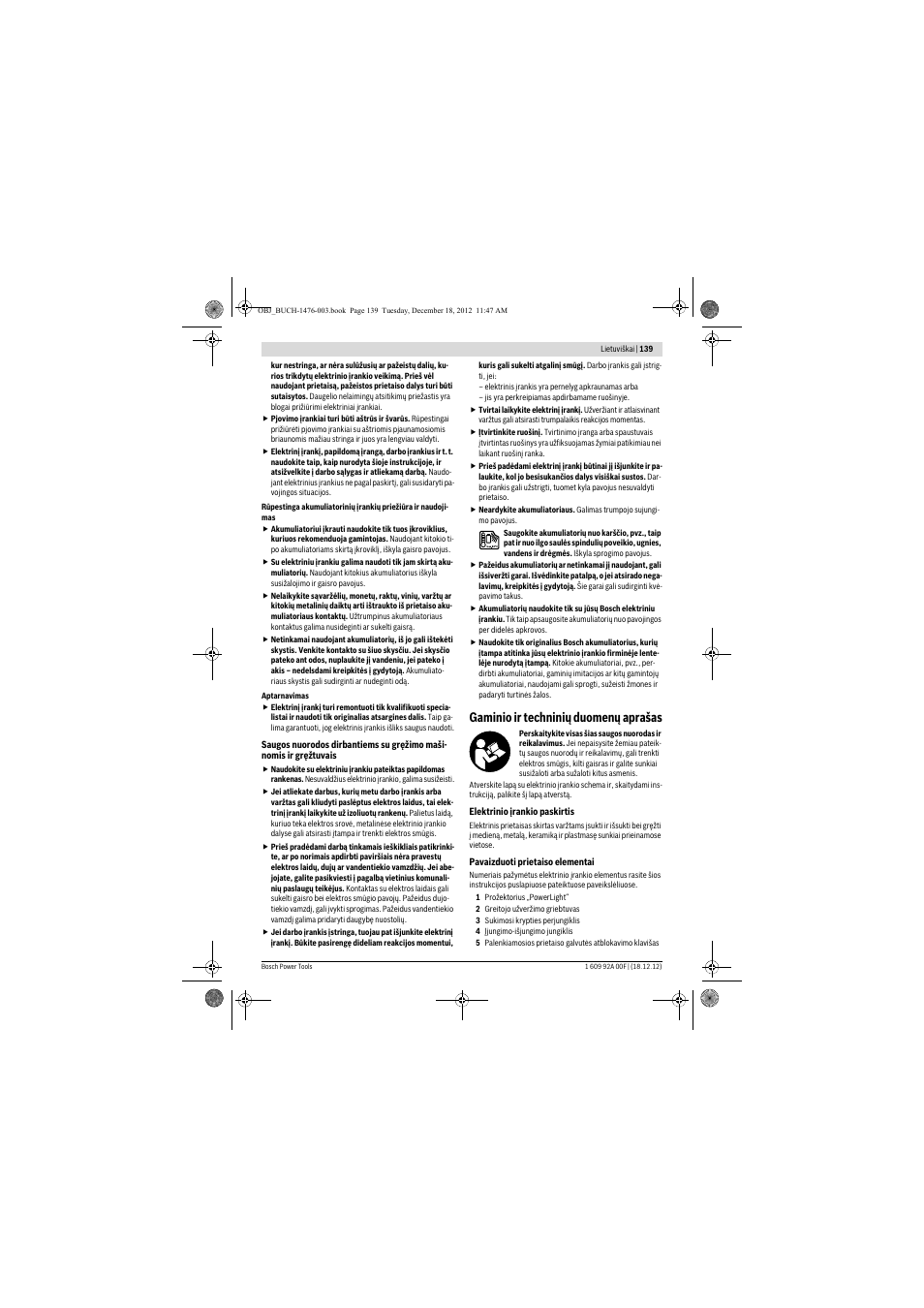 Gaminio ir techninių duomenų aprašas | Bosch GWB 10,8-LI Professional User Manual | Page 139 / 153