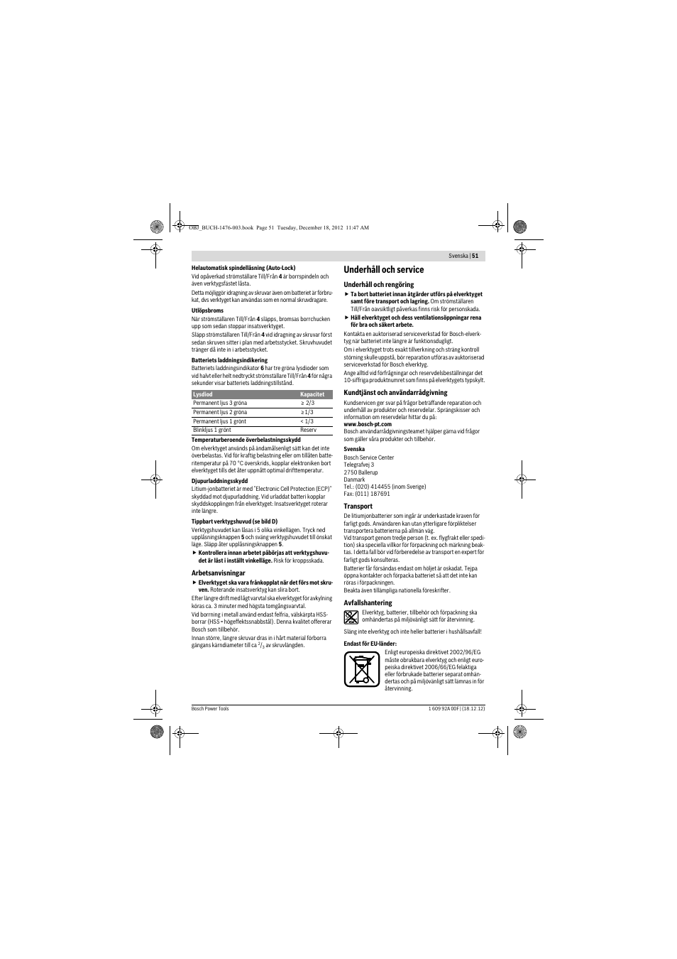 Underhåll och service | Bosch GWB 10,8-LI Professional User Manual | Page 51 / 153