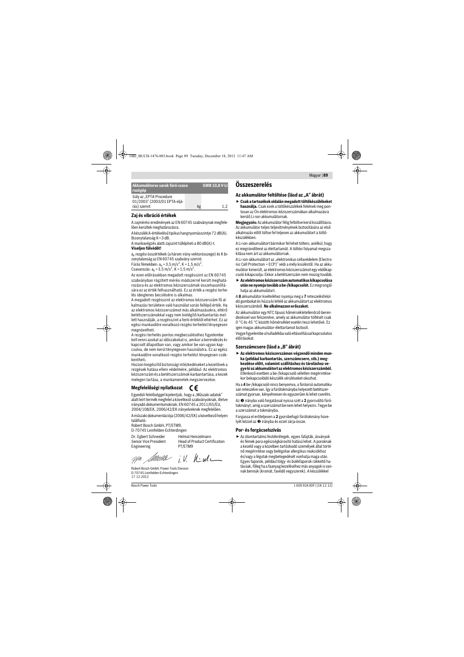 Összeszerelés | Bosch GWB 10,8-LI Professional User Manual | Page 89 / 153