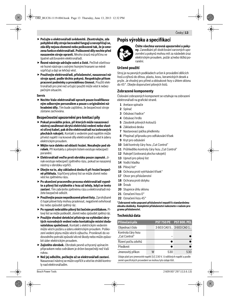 Popis výrobku a specifikací | Bosch PST 750 PE User Manual | Page 13 / 103