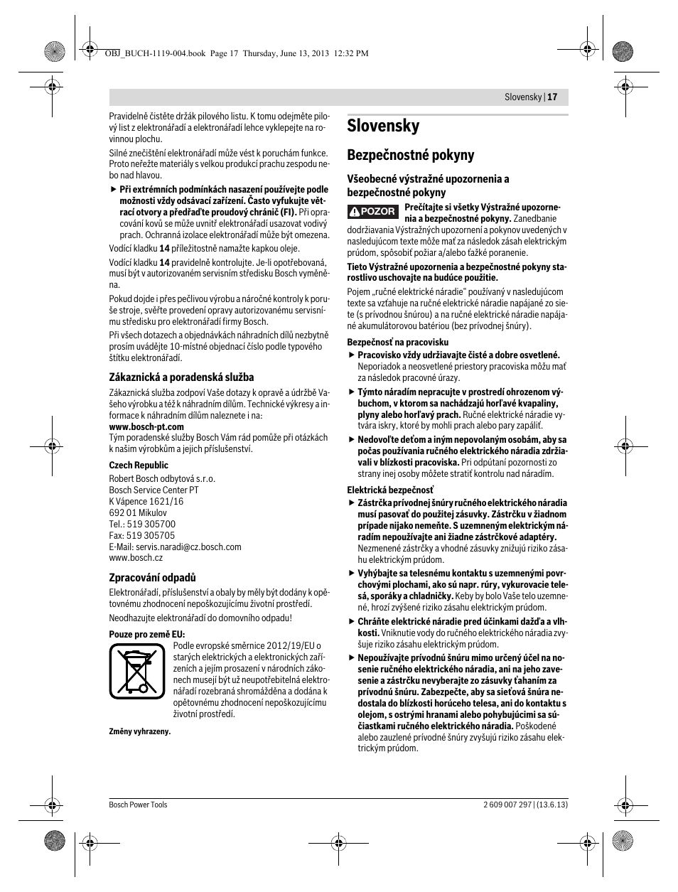 Slovensky, Bezpečnostné pokyny | Bosch PST 750 PE User Manual | Page 17 / 103