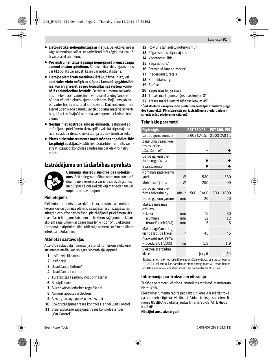 Izstrādājuma un tā darbības apraksts | Bosch PST 750 PE User Manual | Page 91 / 103