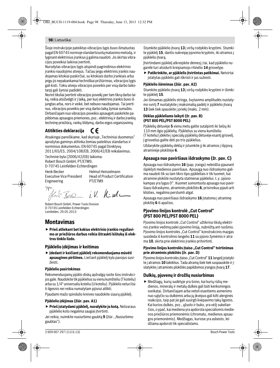 Montavimas | Bosch PST 750 PE User Manual | Page 98 / 103