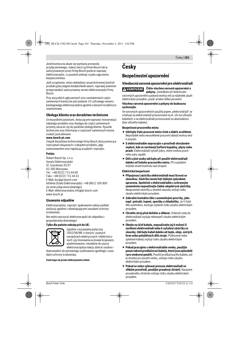 Česky, Bezpečnostní upozornění | Bosch GCT 115 Professional User Manual | Page 101 / 205