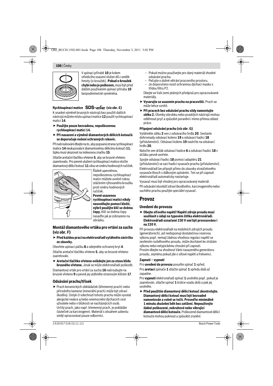 Provoz | Bosch GCT 115 Professional User Manual | Page 106 / 205