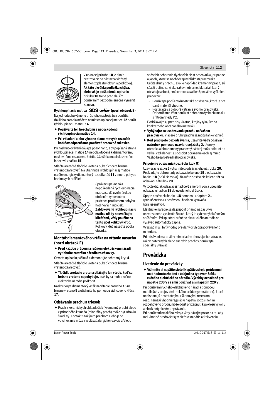 Prevádzka | Bosch GCT 115 Professional User Manual | Page 113 / 205