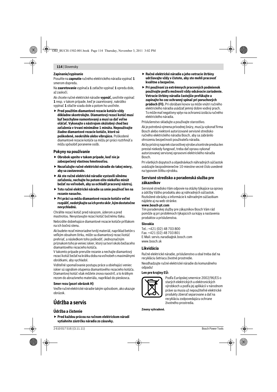 Údržba a servis | Bosch GCT 115 Professional User Manual | Page 114 / 205