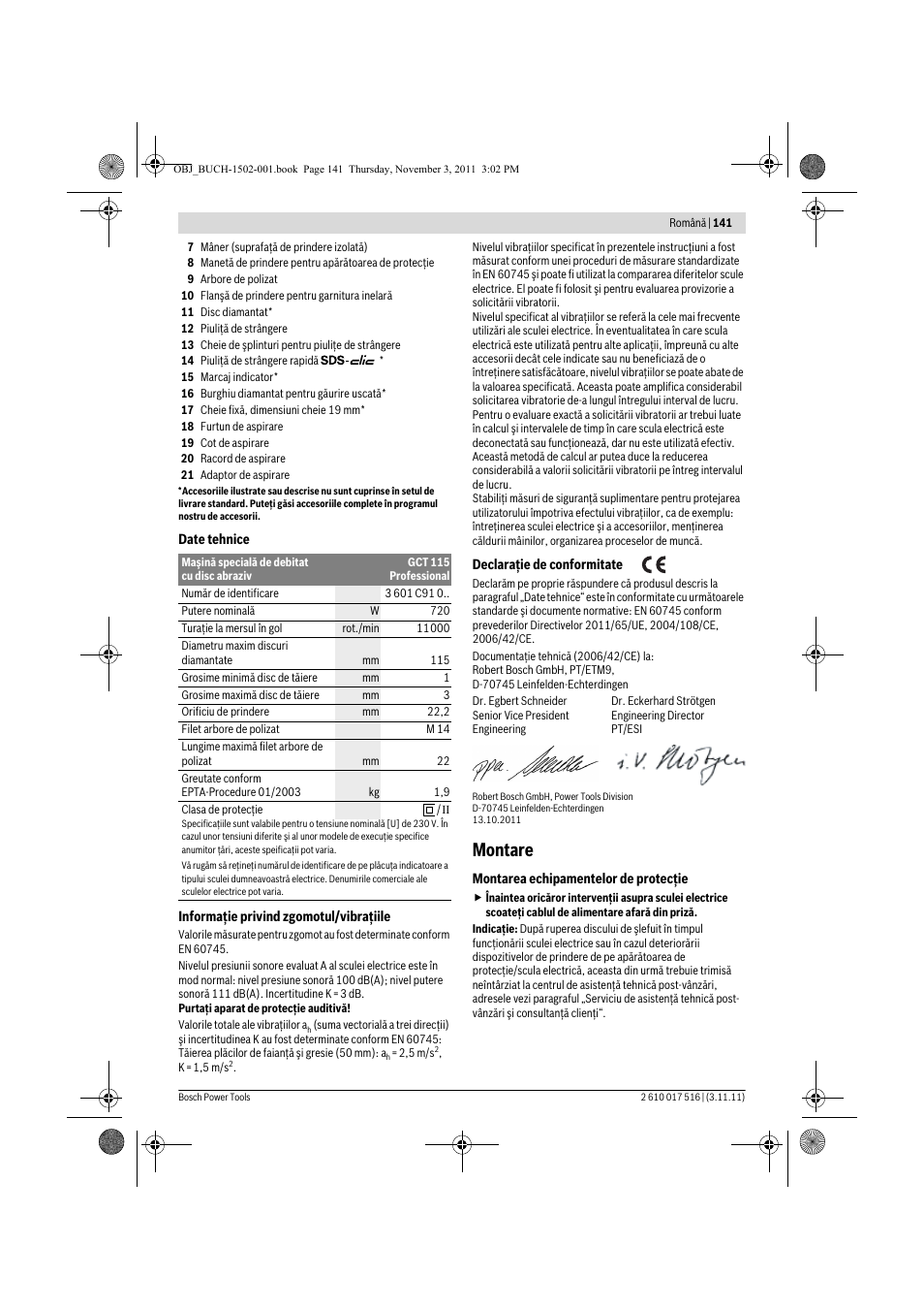 Montare | Bosch GCT 115 Professional User Manual | Page 141 / 205
