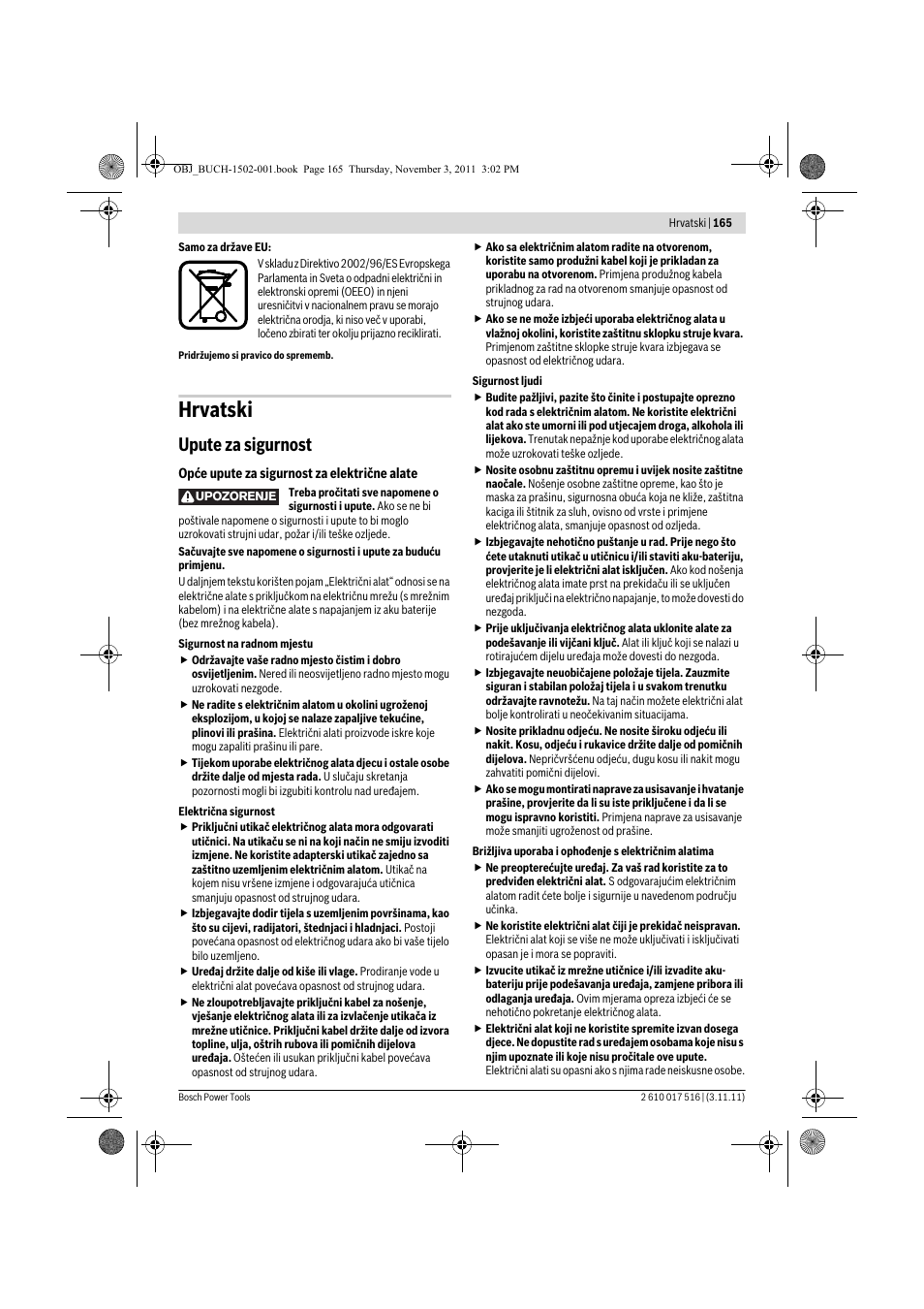 Hrvatski, Upute za sigurnost | Bosch GCT 115 Professional User Manual | Page 165 / 205