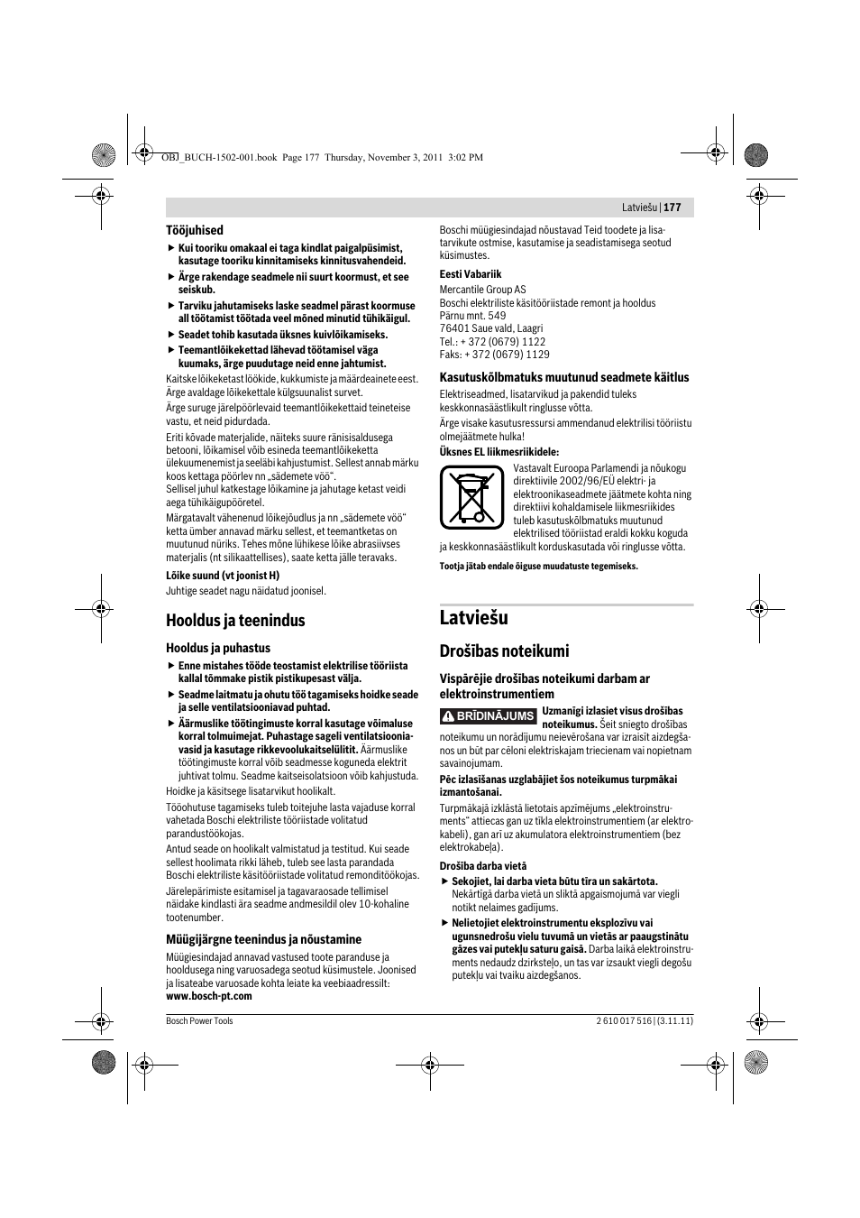 Latviešu, Hooldus ja teenindus | Bosch GCT 115 Professional User Manual | Page 177 / 205
