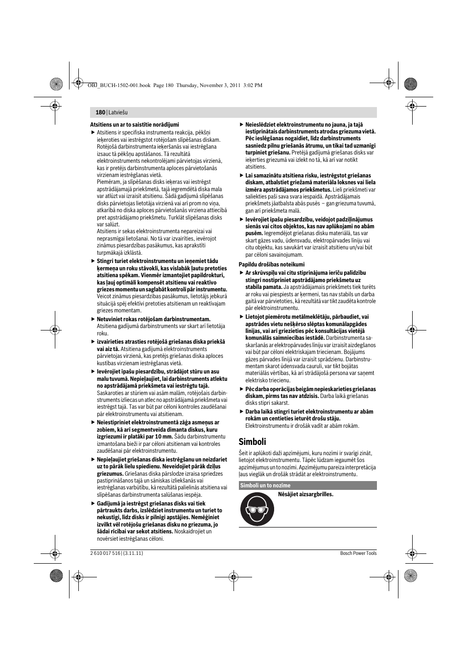 Simboli | Bosch GCT 115 Professional User Manual | Page 180 / 205
