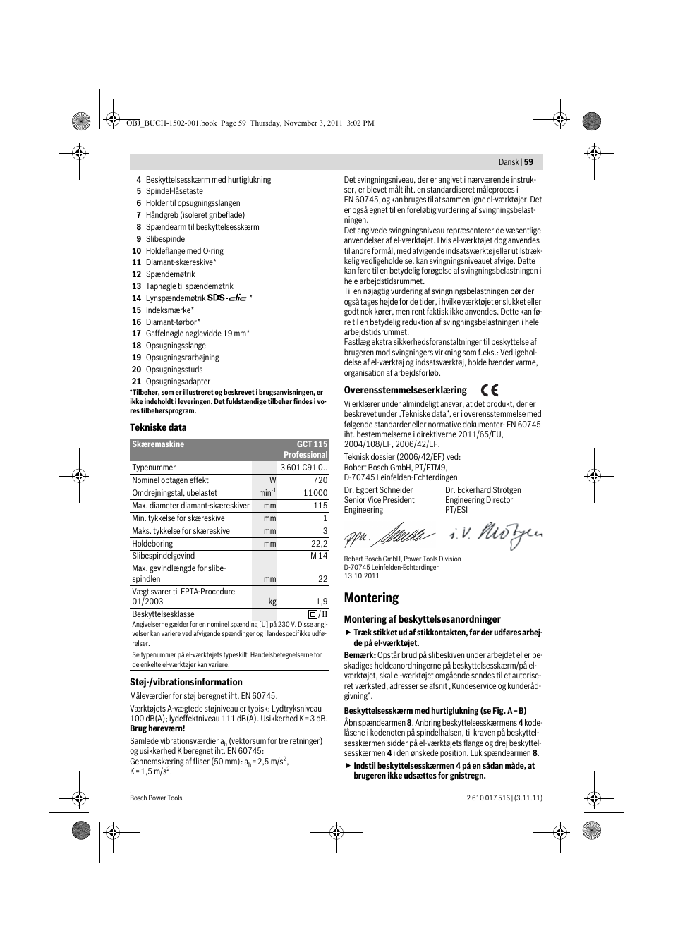 Montering | Bosch GCT 115 Professional User Manual | Page 59 / 205