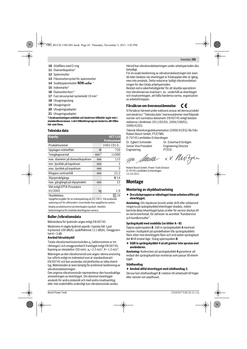 Montage | Bosch GCT 115 Professional User Manual | Page 65 / 205