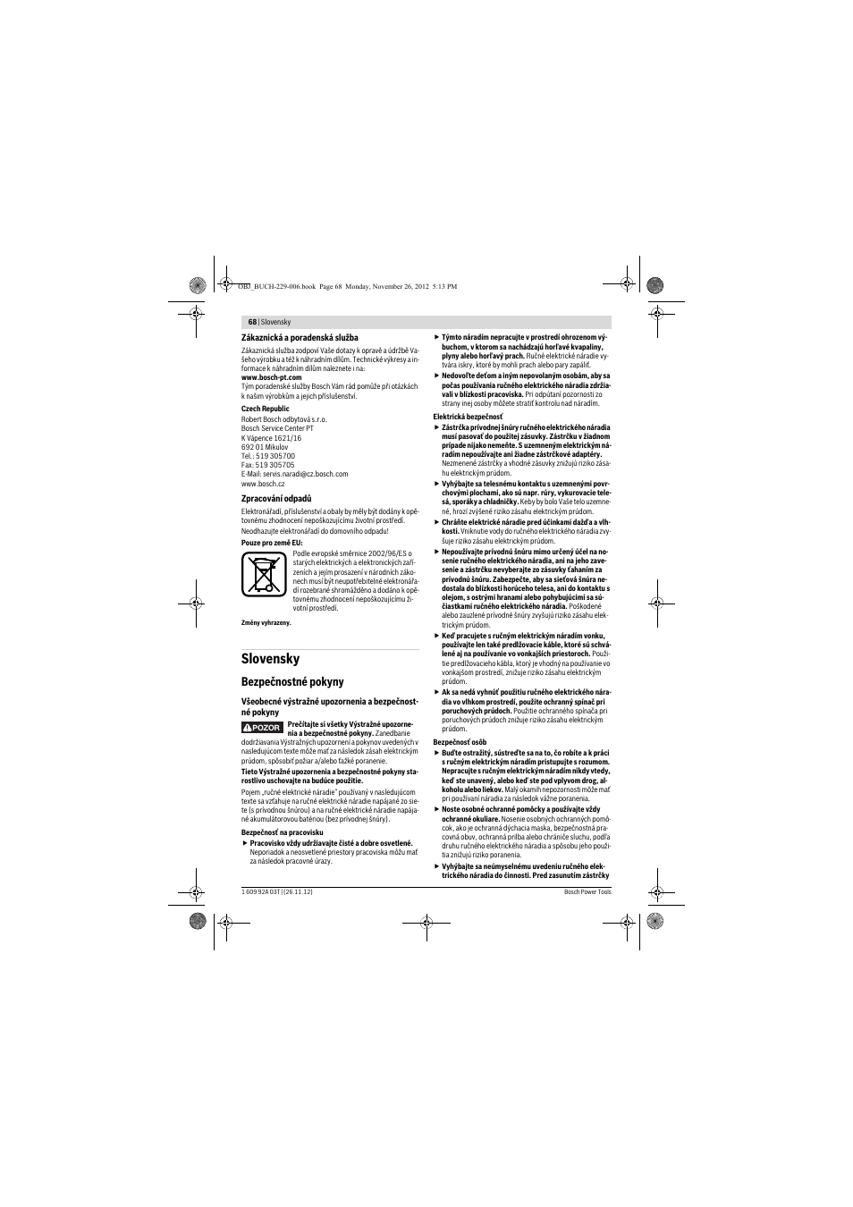 Slovensky, Bezpečnostné pokyny | Bosch GSH Professional 16-28 User Manual | Page 68 / 130