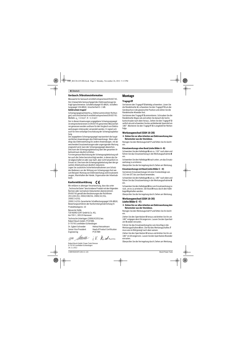Montage | Bosch GSH Professional 16-28 User Manual | Page 8 / 130