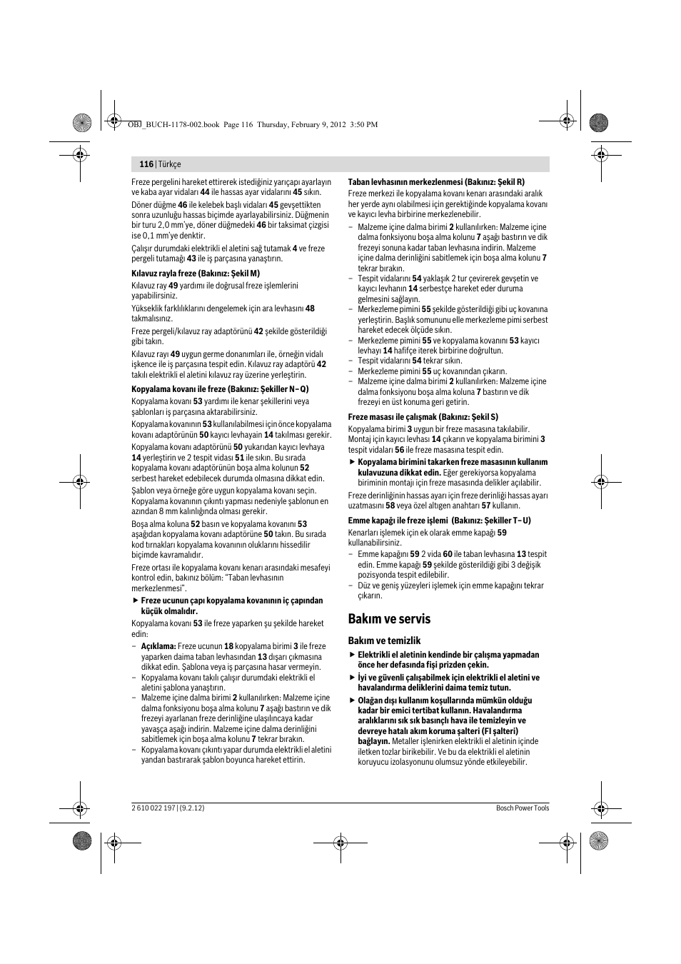 Bak m ve servis | Bosch GMF 1600 CE Professional User Manual | Page 116 / 255