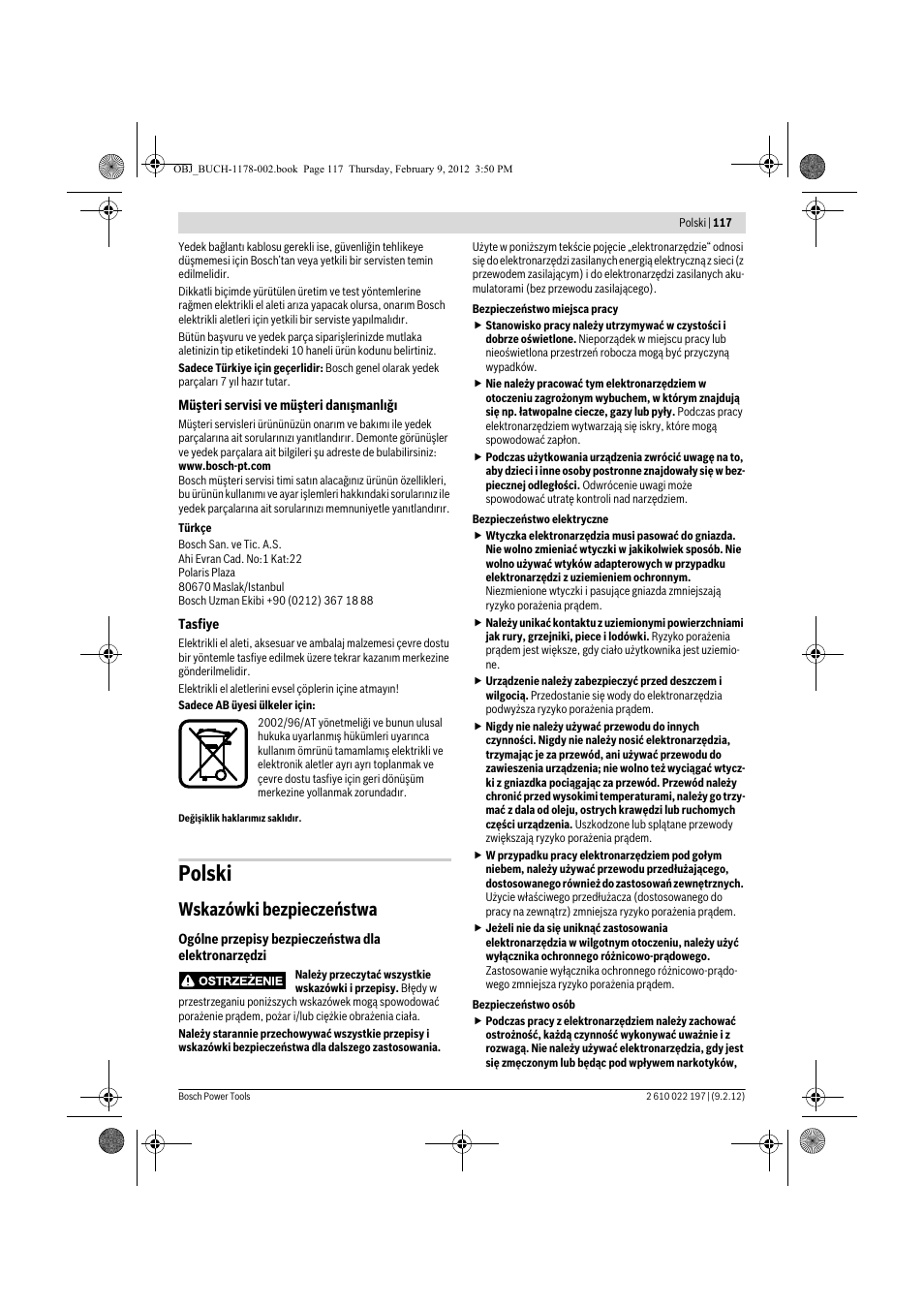 Polski, Wskazówki bezpieczeństwa | Bosch GMF 1600 CE Professional User Manual | Page 117 / 255