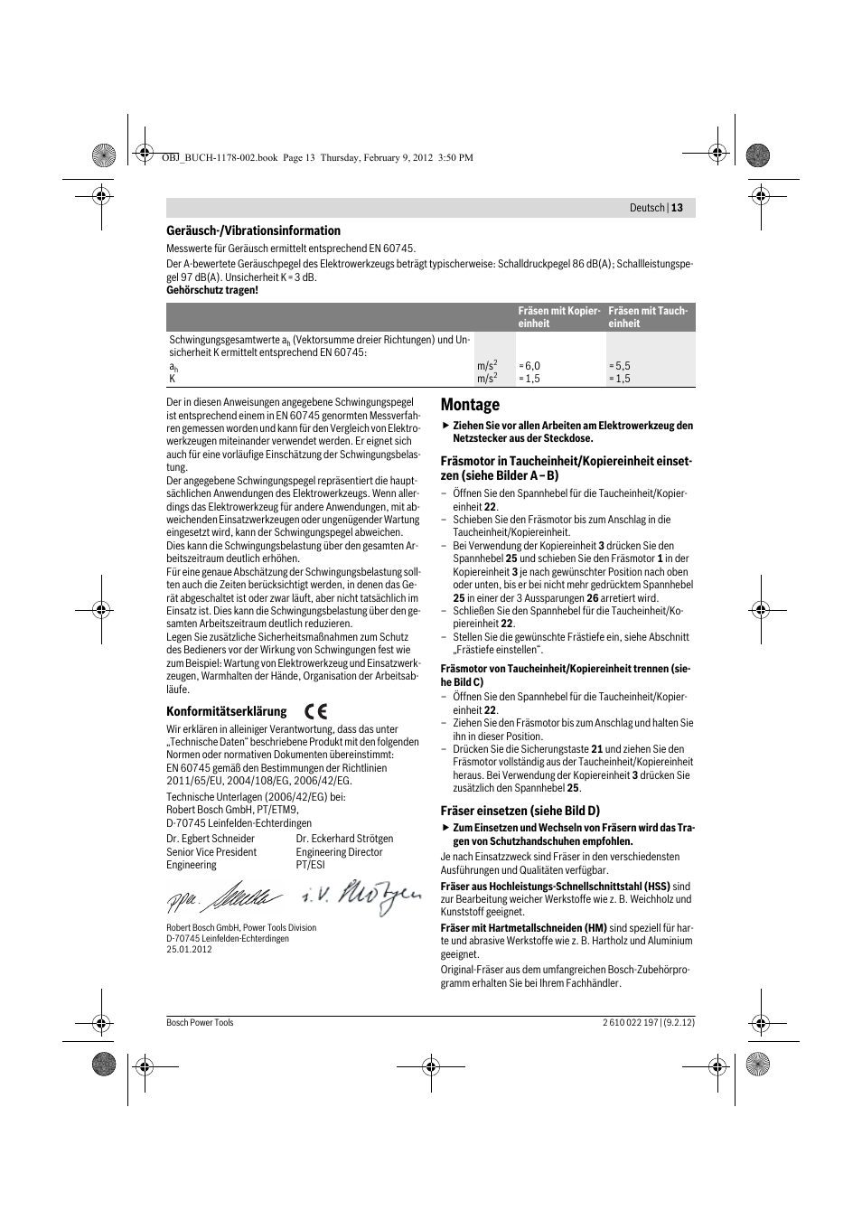 Montage | Bosch GMF 1600 CE Professional User Manual | Page 13 / 255