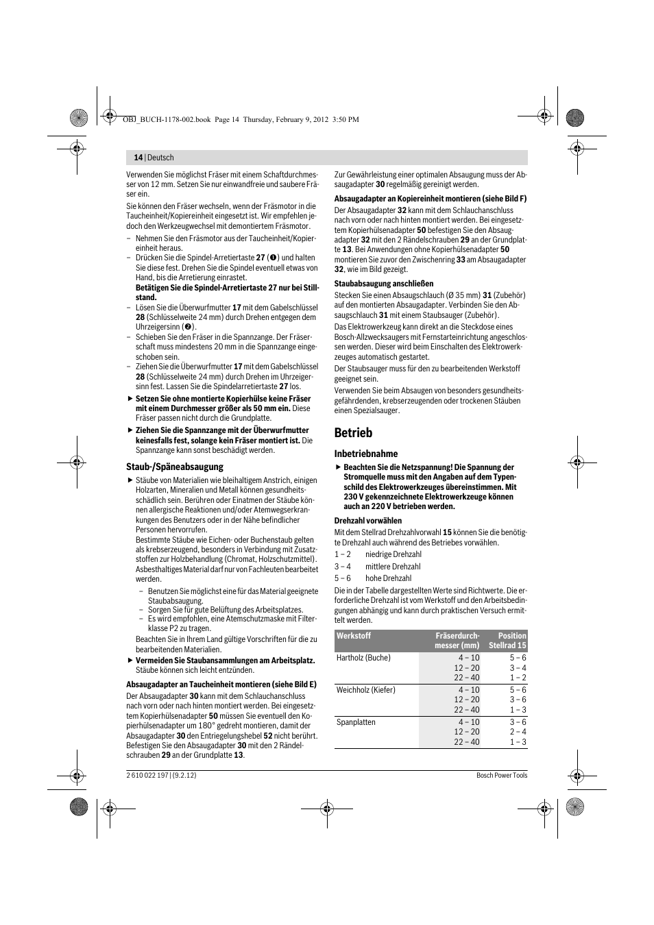 Betrieb | Bosch GMF 1600 CE Professional User Manual | Page 14 / 255